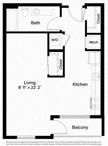 Floor plan for studio, 1 bath, 533 sqft